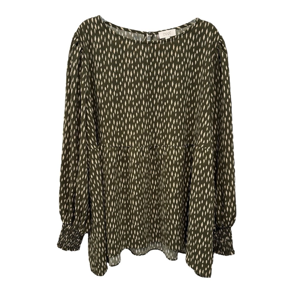 Oddy Top Womens Green Brushstroke Dot Tunic Blouse Long Sleeve Elastic Wristband